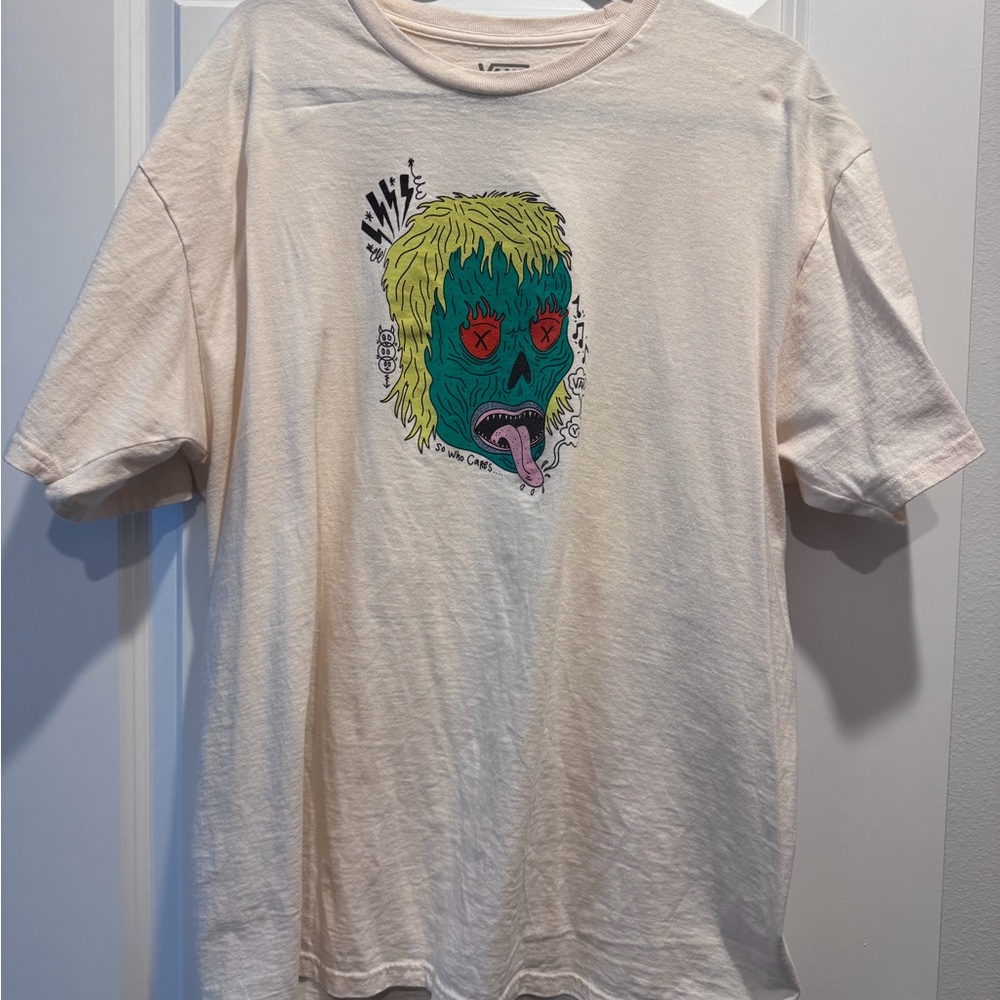 Vans Cream T-Shirt with Green and Yellow Graphic